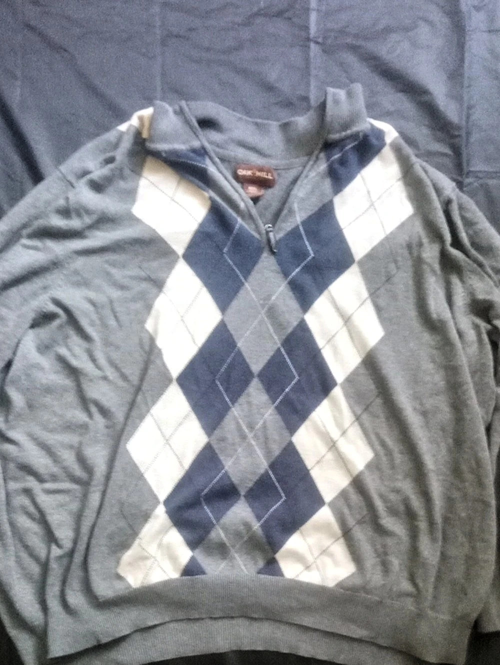 Oak Hill Argyle Quarter-Zip Pullover Sweater Gray & Blue